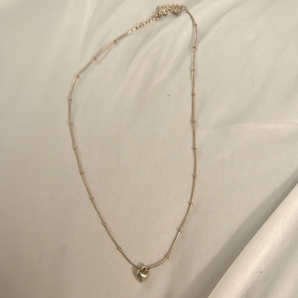 H&M Gold Heart Charm Beaded Chain Necklace